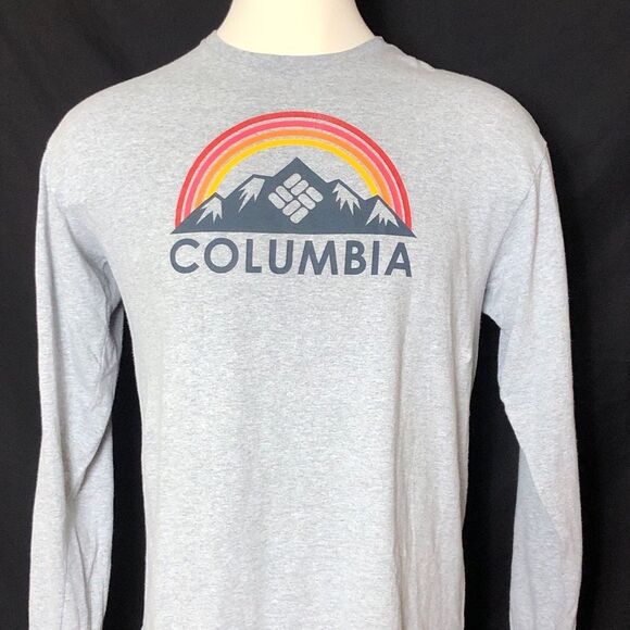 Columbia Men's Large Gray Long Sleeve Round Neck Logo Print Shirt - Picture 1 of 4